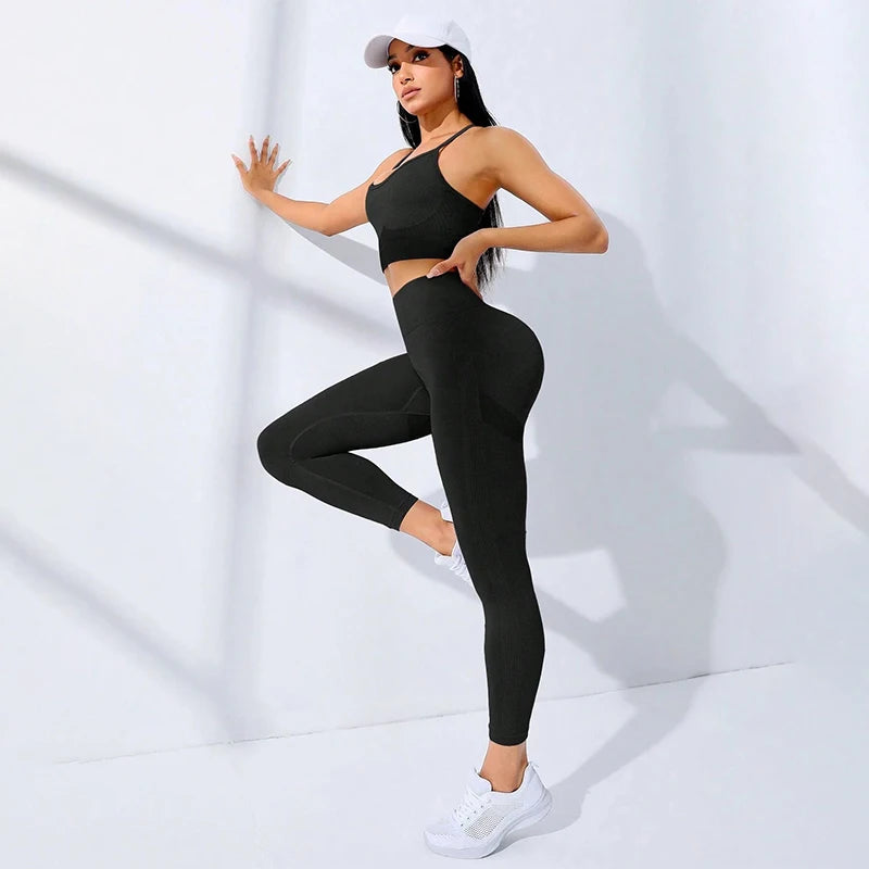 2Pcs  Yoga  Set  High-Waisted Leggings