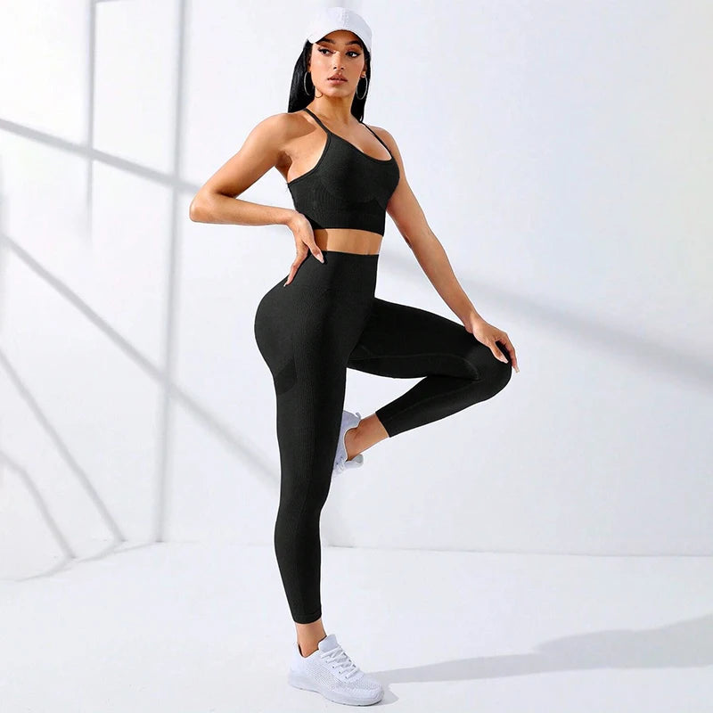 2Pcs  Yoga  Set  High-Waisted Leggings